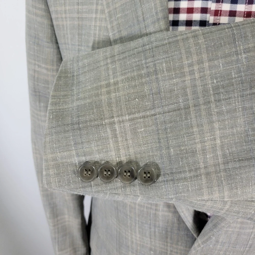 Calvin Klein Men's Sport Coat Blazer Gray Plaid Wool Linen Poly Extreme Slim 40R